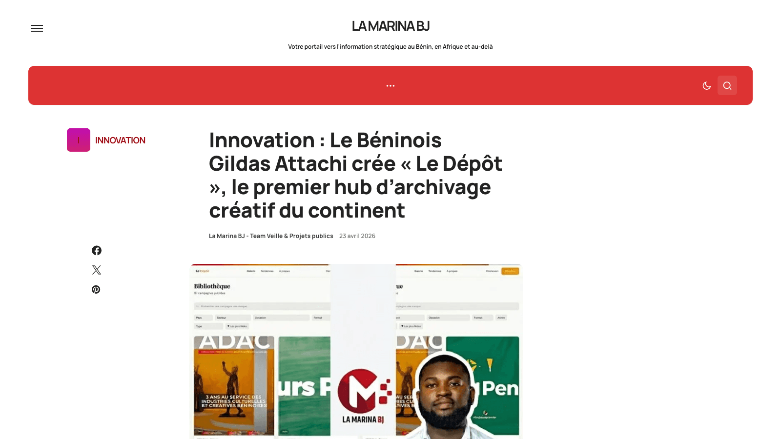 La Marina BJ, Innovation : Le Béninois Gildas Attachi crée « Le Dépôt », le premier hub d'archivage créatif du continent